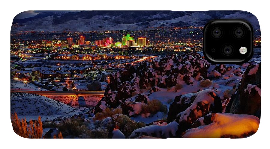 Downtown Reno iPhone 11 Case featuring the photograph Reno Clearing Snowfall by Scott McGuire
