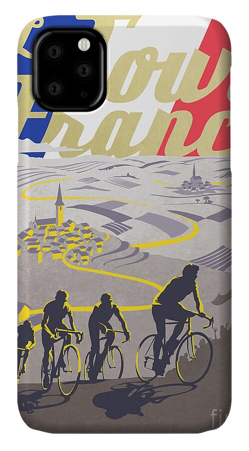 #faatoppicks iPhone 11 Case featuring the painting Retro Tour de France by Sassan Filsoof