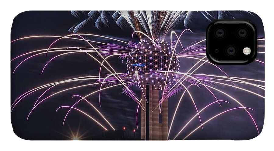 Reunion Tower iPhone 11 Case featuring the photograph Reunion Tower Fireworks by Robert Bellomy