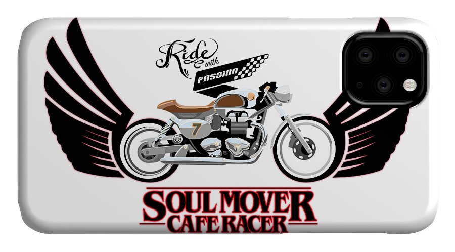 Typography iPhone 11 Case featuring the painting Ride with Passion cafe racer by Sassan Filsoof