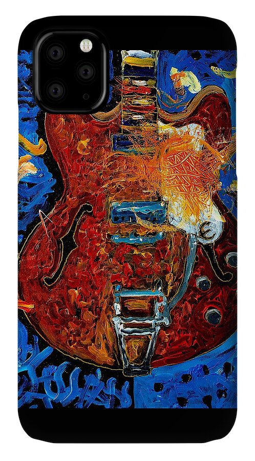 Epiphone Guitars iPhone 11 Case featuring the painting Rockin Epiphone by Neal Barbosa