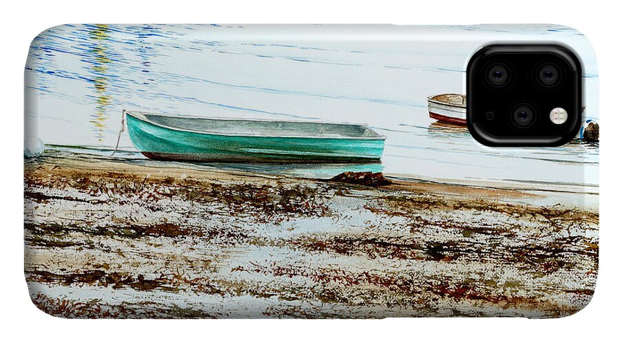 Rocky Neck iPhone 11 Case featuring the painting Rocky Neck Runabout Skiff by Paul Gaj