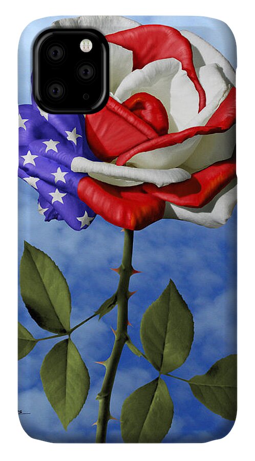 Flag iPhone 11 Case featuring the digital art Rose White And Blue by Doug Schramm
