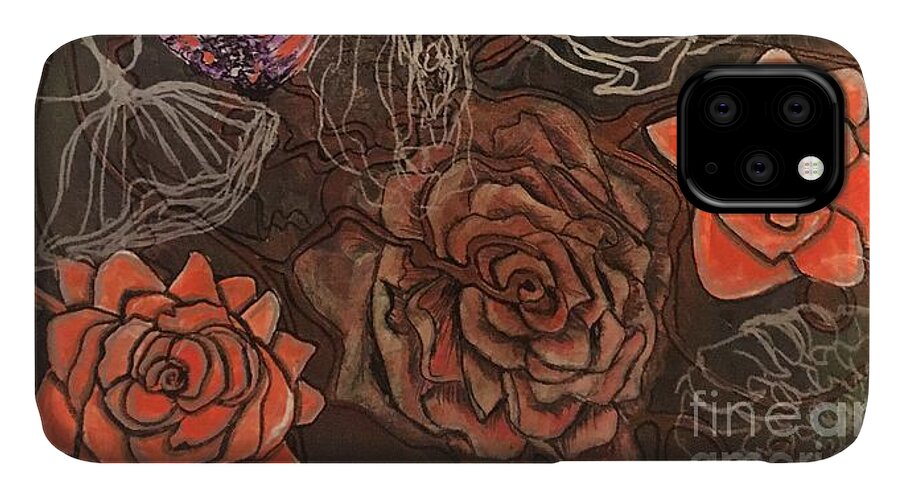 Stylizate iPhone 11 Case featuring the mixed media Roses in Time by Mastiff Studios