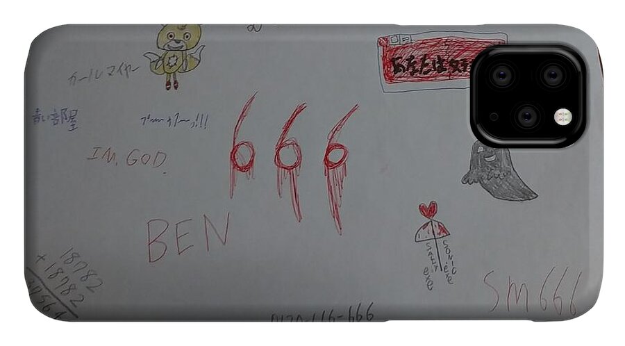 #666 iPhone 11 Case featuring the drawing Rttcfghutcdtji8890yoj9 by Sari Kurazusi