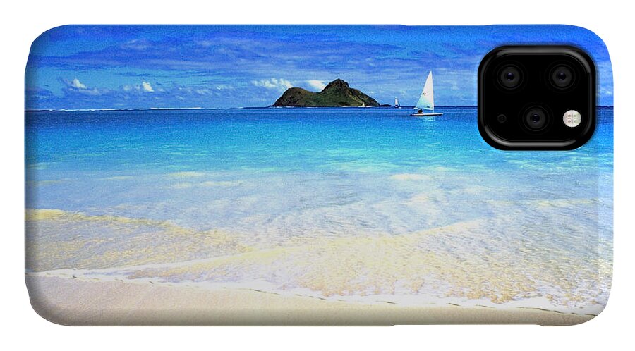 Lanikai Beach iPhone 11 Case featuring the photograph Sailboat and Islands by Thomas R Fletcher