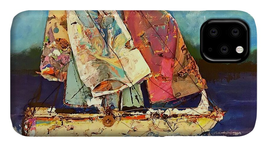 Boating iPhone 11 Case featuring the painting Sails Away by Sherry Harradence