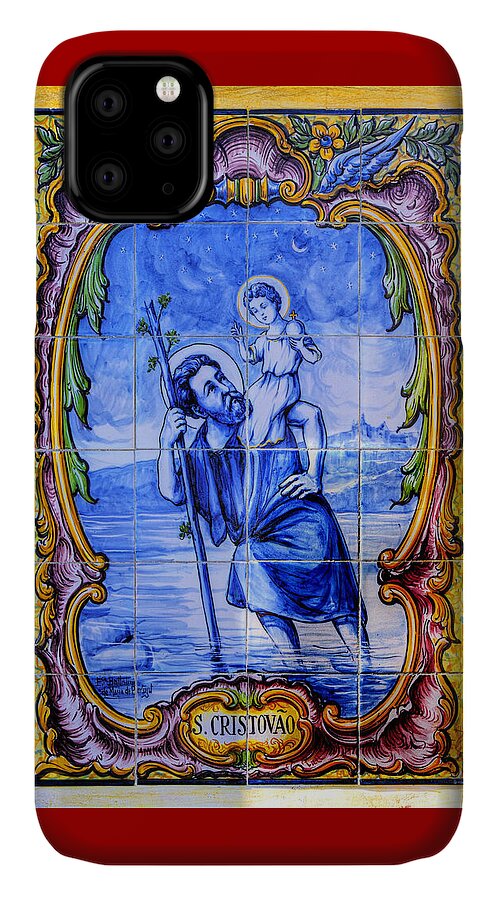 California iPhone 11 Case featuring the photograph Saint Christopher Carrying the Christ Child Across the River - Near Entrance to the Carmel Mission by Michael Mazaika