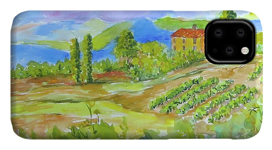 Tuscany iPhone 11 Case featuring the painting Vineyard at San Gimignano by Patsy Walton