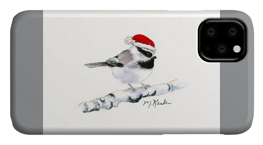 Chickadee iPhone 11 Case featuring the painting Santa Bandit - Chickadee by Marsha Karle