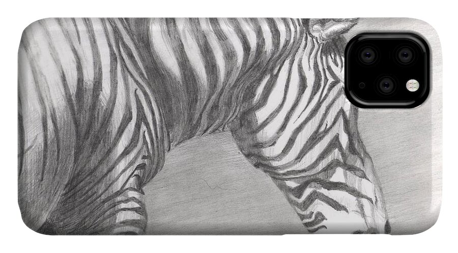 Zebra iPhone 11 Case featuring the drawing Scanning the Horizon by Andrew Gillette