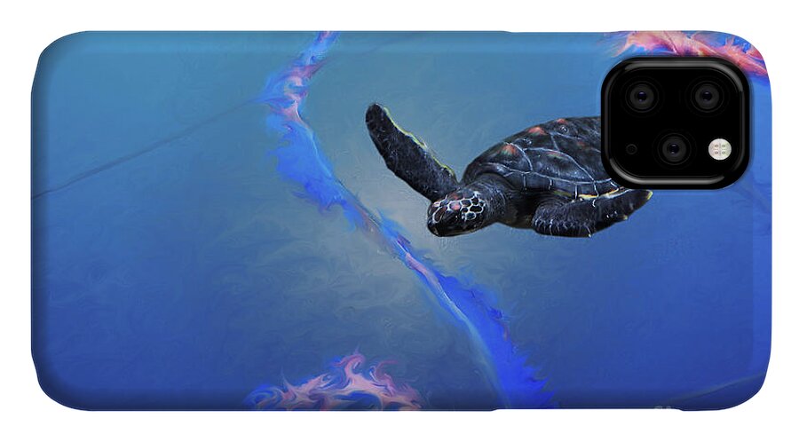 Sea Turtle iPhone 11 Case featuring the digital art Sea Turtle by Lisa Redfern