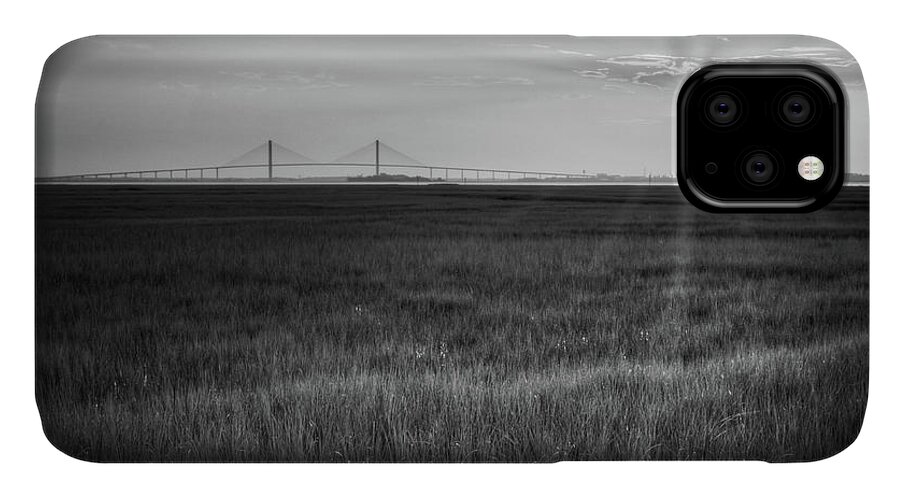 Sidney Lanier Bridge iPhone 11 Case featuring the photograph Sidney Lanier At Sunset in Black and White by Greg and Chrystal Mimbs