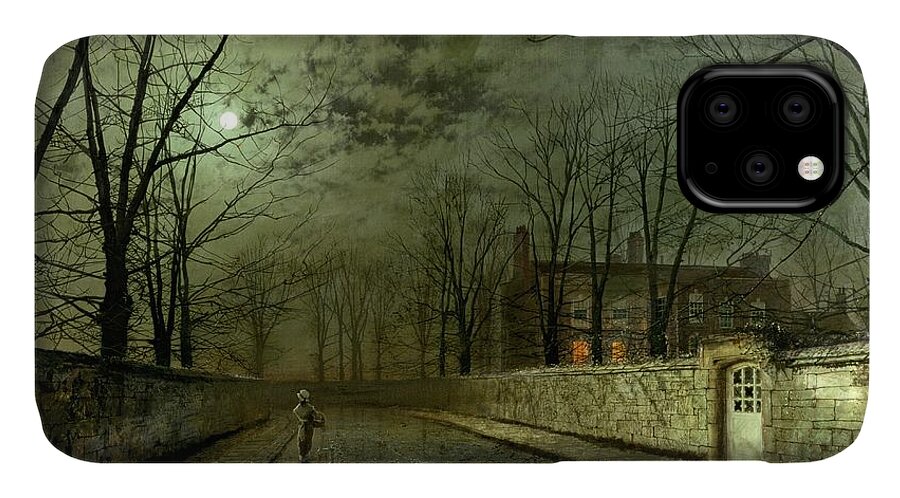 #faatoppicks iPhone 11 Case featuring the painting Silver Moonlight by John Atkinson Grimshaw