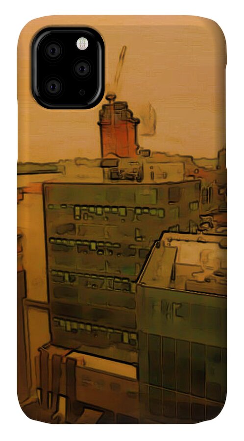 New York iPhone 11 Case featuring the digital art Skyline Crain by Tristan Armstrong