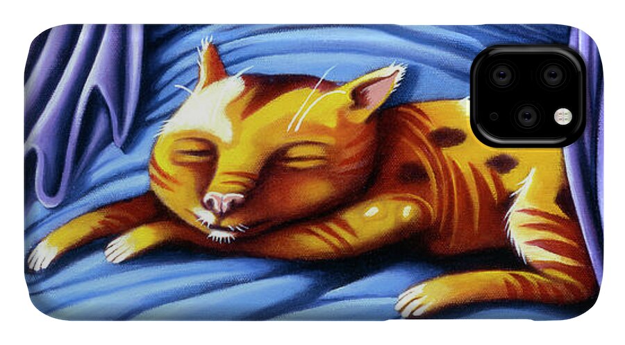 Kitty iPhone 11 Case featuring the painting Sleeping Kitty by Valerie White