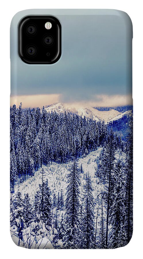 Idaho iPhone 11 Case featuring the photograph Snow Covered Mountains by Lester Plank