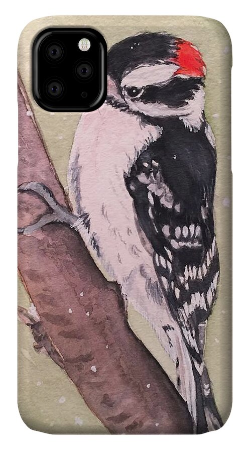 Downy iPhone 11 Case featuring the painting Snowy Downy by Sonja Jones