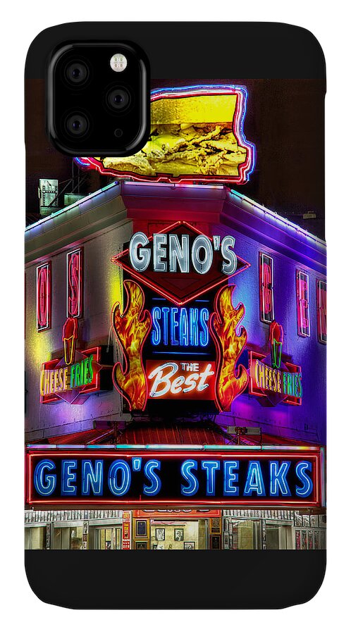 Philadelphia iPhone 11 Case featuring the photograph South Philly Skyline - Geno's Steaks-1 - Ninth and Passyunk in South Philadelphia by Michael Mazaika
