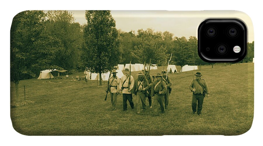 Cannon iPhone 11 Case featuring the photograph Southern Soldiers Marching Sepia by Star City SkyCams