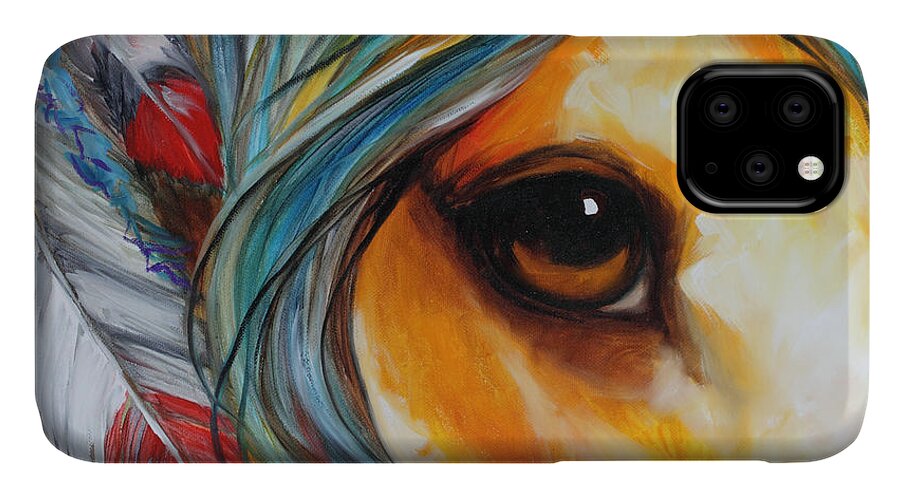 Indian iPhone 11 Case featuring the painting Spirit Eye Indian War Horse by Marcia Baldwin