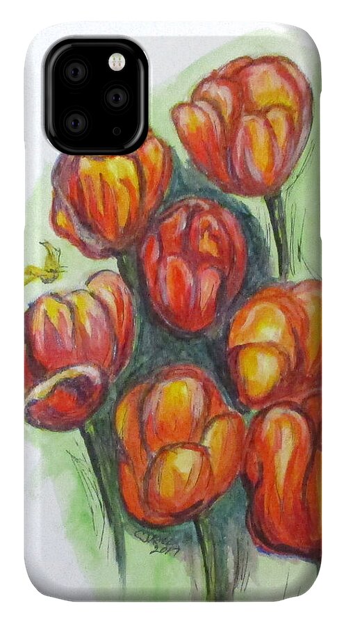 Tulips iPhone 11 Case featuring the painting Spring Tulips by Clyde J Kell