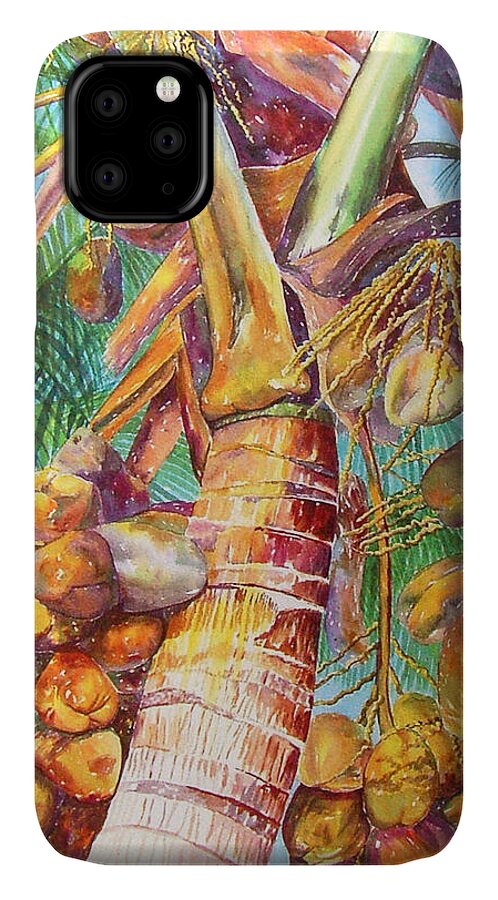 Coconut Tree iPhone 11 Case featuring the painting Squire's Coconuts by AnnaJo Vahle