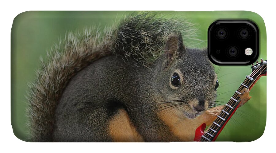 Squirrels iPhone 11 Case featuring the photograph Squirrel Playing Electric Guitar by Peggy Collins