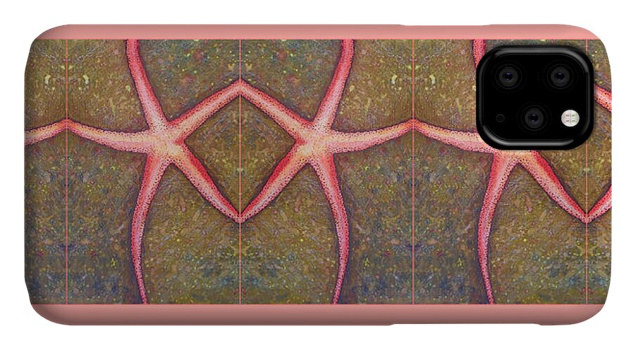Five iPhone 11 Case featuring the mixed media Starfish Pattern Bar by Mastiff Studios