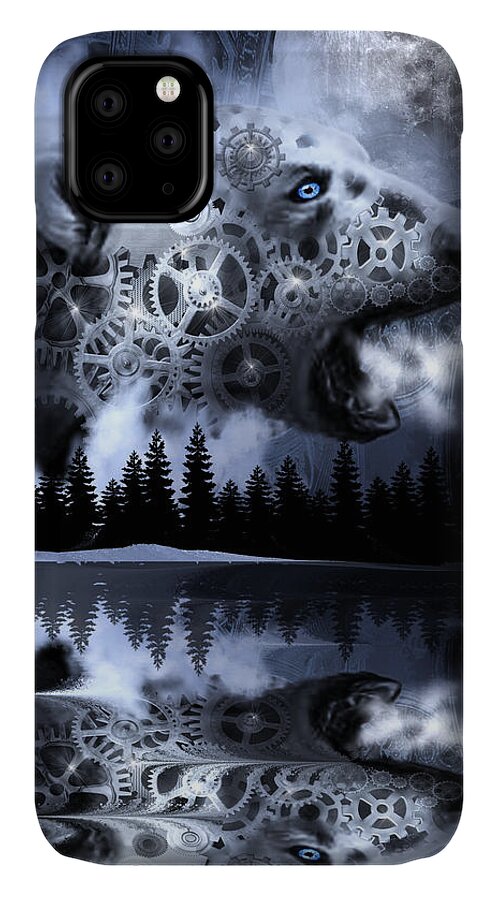 Digital Art iPhone 11 Case featuring the digital art Steampunk Polar Bear Landscape by Artful Oasis