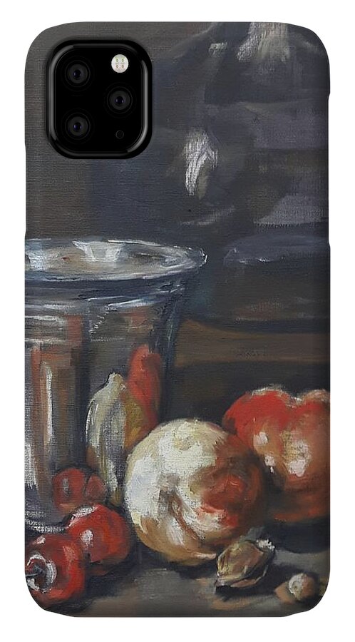 Peach iPhone 11 Case featuring the painting Still in oil after Paul Chardin by Christel Roelandt