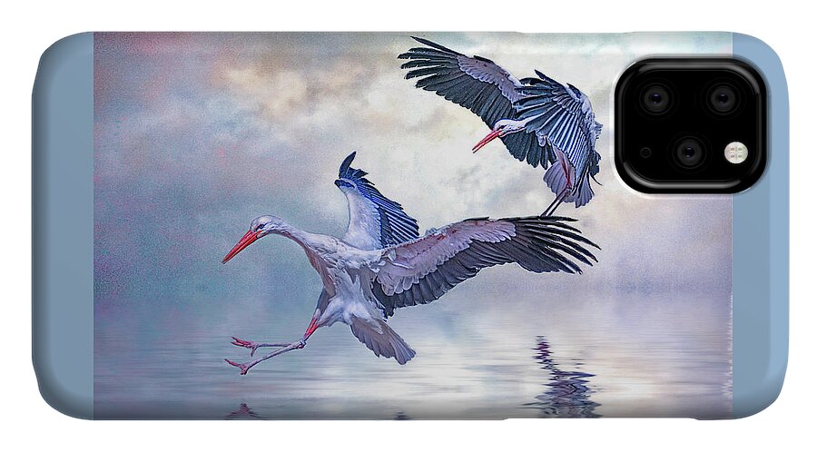 White Stork iPhone 11 Case featuring the photograph Storks Landing by Brian Tarr