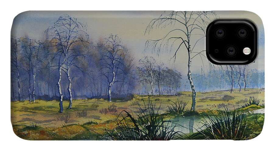 Glenn Marshall Yorkshire Artist iPhone 11 Case featuring the painting Stream in Flood on Strensall Common by Glenn Marshall