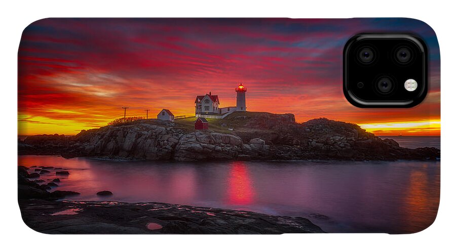 Sunrise iPhone 11 Case featuring the photograph Sunrise over Nubble Light by Darren White
