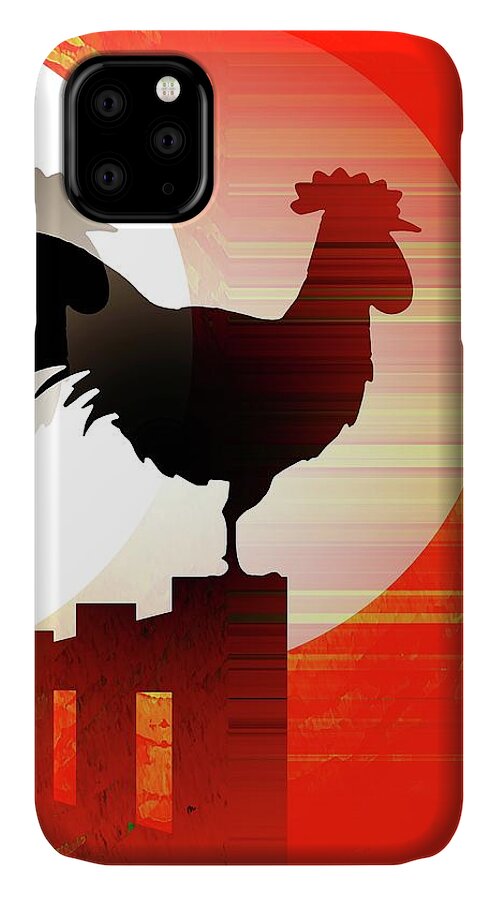 Rooster iPhone 11 Case featuring the mixed media Sunrise Reflection by David Manlove