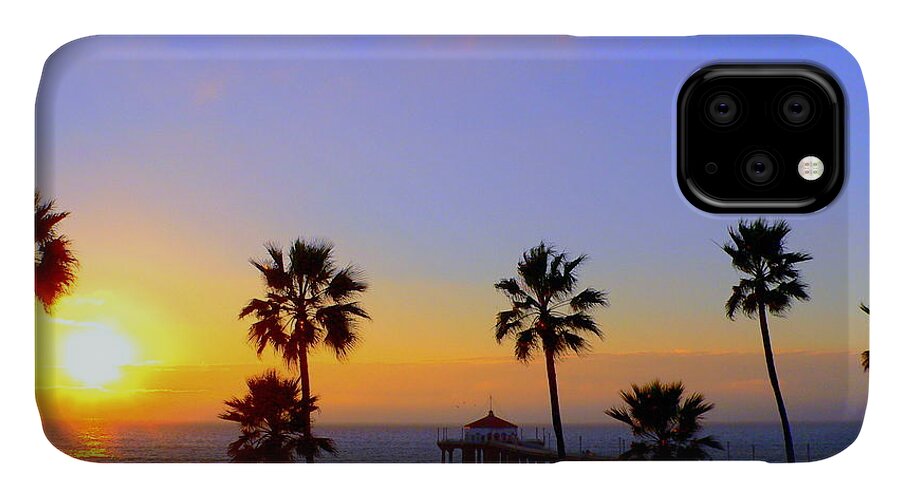 Sunset iPhone 11 Case featuring the photograph Sunset Over Manhattan Beach by Jeff Lowe