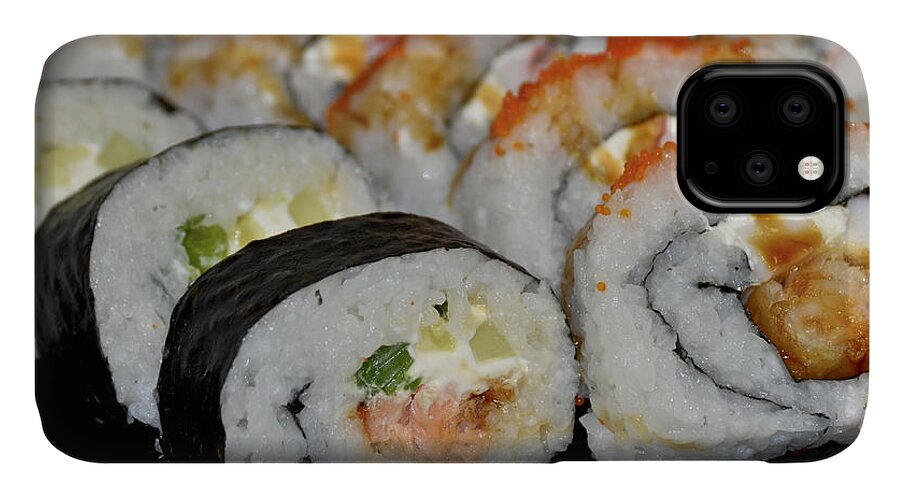 Sushi iPhone 11 Case featuring the photograph Sushi Rolls From Home by Carolyn Marshall