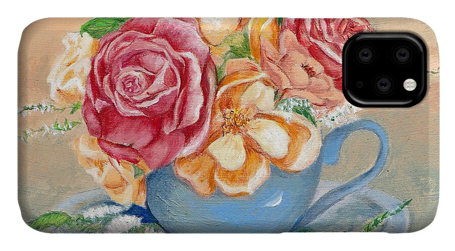 Still Life iPhone 11 Case featuring the painting Tea Roses by Portraits By NC