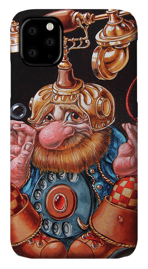 Gnome iPhone 11 Case featuring the painting Telephonic by Victor Molev