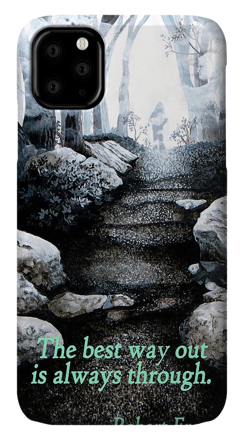Black And White iPhone 11 Case featuring the painting The Best Way Out by Mary Palmer