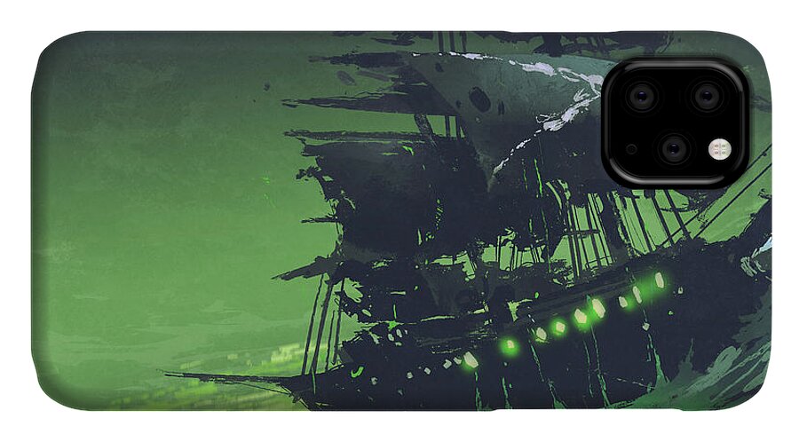 Illustration iPhone 11 Case featuring the painting The Flying Dutchman by Tithi Luadthong
