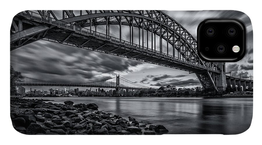 Hell Gate Bridge iPhone 11 Case featuring the photograph The Hell Gate BW by John Randazzo