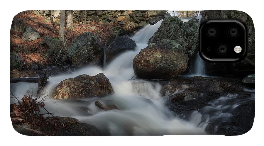Rutland Ma Mass Massachusetts Outside Outdoors Newengland New England Nature Natural Long Exposure Water Fall Falls Waterfall Rocks Rocky Stonewall Stone Wall Old Mill Site Grist Boulder Woods Forest Secret Hidden Gem Beautiful Serene Serenity iPhone 11 Case featuring the photograph The Secret Waterfall 2 by Brian Hale