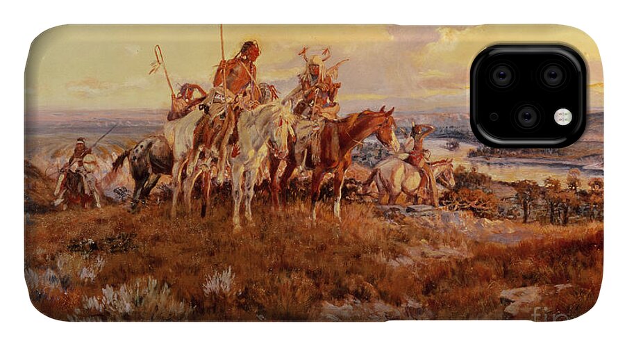 Charles Marion Russell iPhone 11 Case featuring the painting The Wagons by Charles Marion Russell