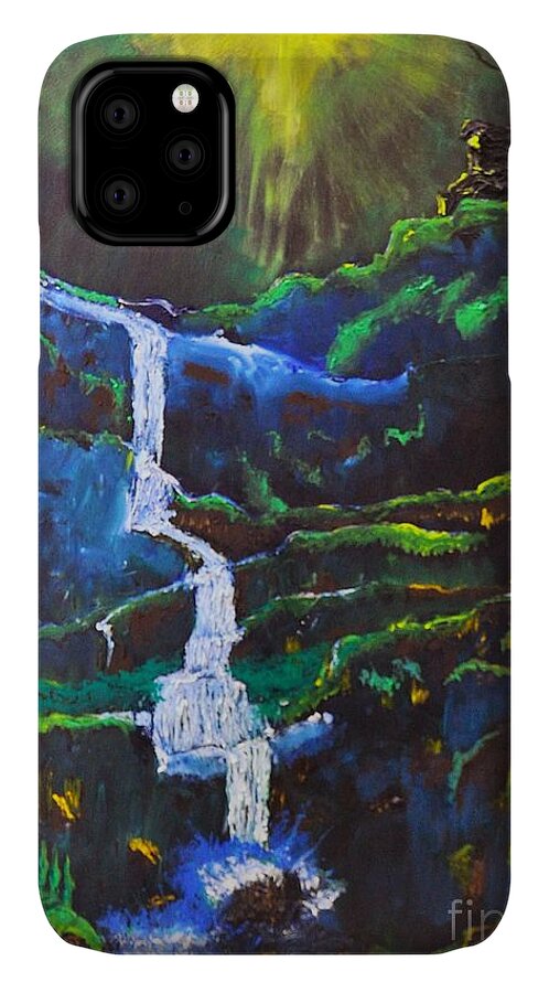 Waterfall iPhone 11 Case featuring the painting The Waterfall by Stefan Duncan