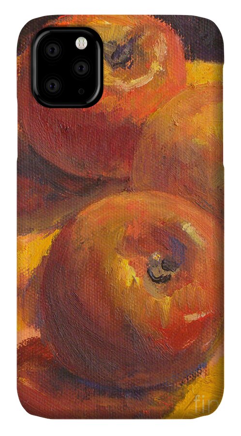 Fruit iPhone 11 Case featuring the painting Three Apples by Joan Coffey