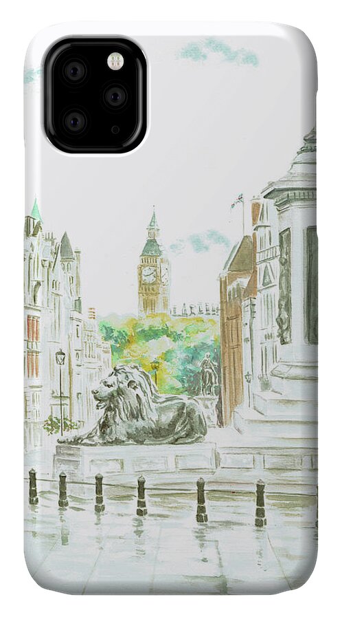 London iPhone 11 Case featuring the painting Trafalgar Square by Elizabeth Lock
