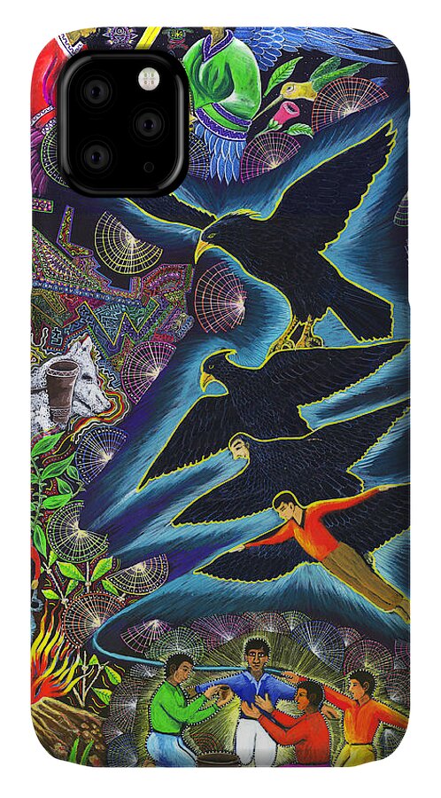 Pablo Amaringo iPhone 11 Case featuring the painting Transformacion del chaman en Aguila by Pablo Amaringo