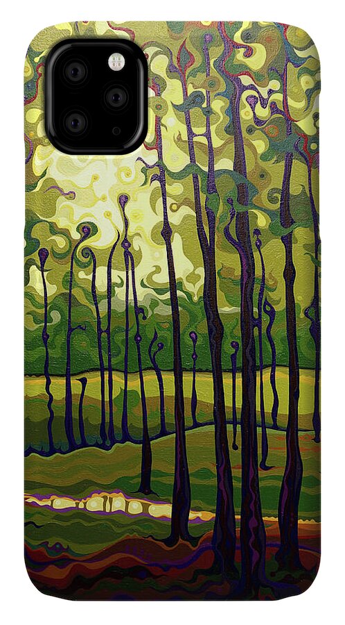 Tree iPhone 11 Case featuring the painting TreeCentric Summer Glow by Amy Ferrari