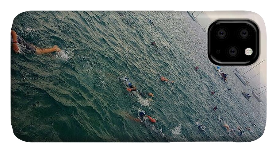 Swimming iPhone 11 Case featuring the photograph Triathlon Race in Lake Michigan by Britten Adams
